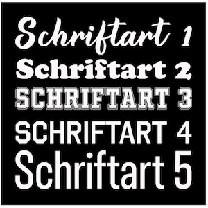 Könnte beinhalten: Schwarzer Hintergrund mit weißem Text, der fünf verschiedene Schriftarten zeigt. Jede Schriftart ist mit dem Wort "Schriftart" und einer Nummer von 1 bis 5 beschriftet. Die Schriftarten variieren von kursiv bis fett.