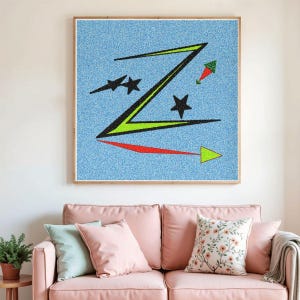 Z Letter Abstract Wall Art, Blue & Neon Pop Art Digital Print, Modern Geometry Poster, Instant Download BiliAstro
