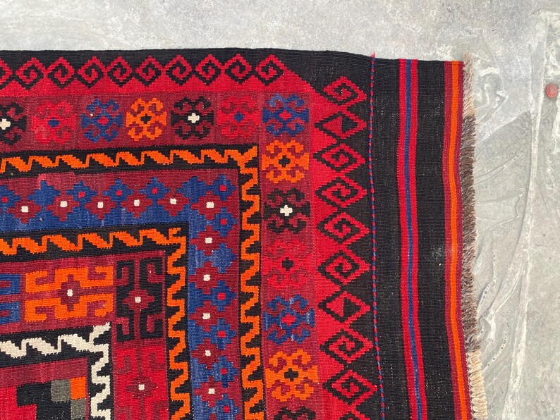 8x11 Vintage Geometric Afghan Kilim Rug – Handwoven Wool Tribal Flat-weave Carpet, Oversized Home Decor image 8