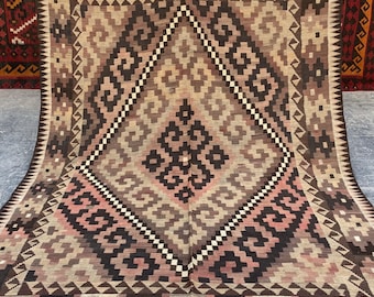 7x10 Earthy Tone Vintage Afghan Kilim Rug – Handwoven Tribal Wool Area Rug