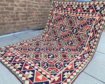 Vintage Uzbek Suzani Rug – 5x7 ft Handmade Wool Embroidery, Tribal Boho Tapestry