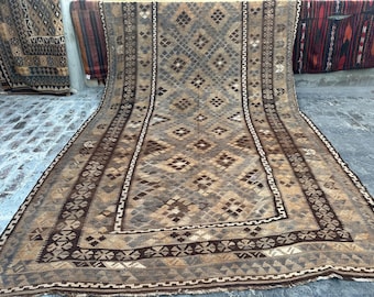 Großer afghanischer Kelim Teppich, 200x300, Handgefertigter Flachgewebe Teppich aus Wolle, Flachgewebe