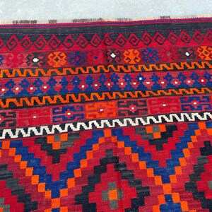 8x11 Vintage Geometric Afghan Kilim Rug – Handwoven Wool Tribal Flat-weave Carpet, Oversized Home Decor image 7