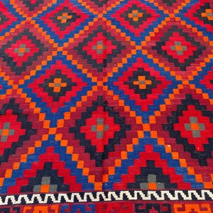 8x11 Vintage Geometric Afghan Kilim Rug – Handwoven Wool Tribal Flat-weave Carpet, Oversized Home Decor image 5