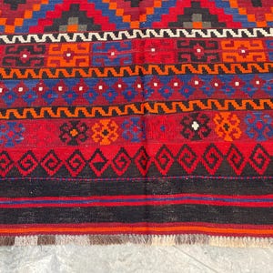 8x11 Vintage Geometric Afghan Kilim Rug – Handwoven Wool Tribal Flat-weave Carpet, Oversized Home Decor image 4