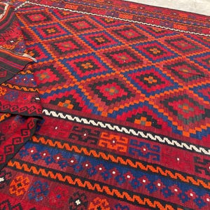 8x11 Vintage Geometric Afghan Kilim Rug – Handwoven Wool Tribal Flat-weave Carpet, Oversized Home Decor image 1