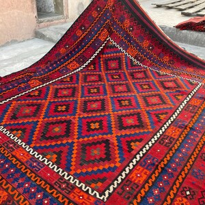 8x11 Vintage Geometric Afghan Kilim Rug – Handwoven Wool Tribal Flat-weave Carpet, Oversized Home Decor image 12