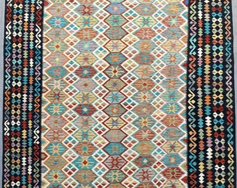 Oversized Afghan Kilim Rug, 10x14, Handmade Wool Flatweave