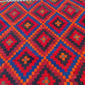 8x11 Vintage Geometric Afghan Kilim Rug – Handwoven Wool Tribal Flat-weave Carpet, Oversized Home Decor image 6