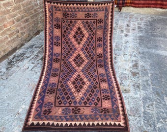 Afghanischer Flachgewebe Kelim Teppich, Handgemachter Geometrischer Teppich aus Wolle, Traditionelles Wohndekor