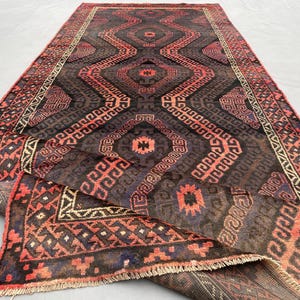 Antik afghansk bleknad Baloch Zanjeer Gul löparmatta - handgjord ull tribal hallmatta