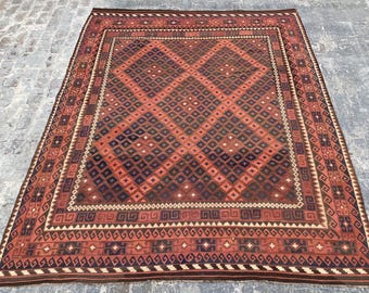8x11 Afghan Rustic Tribal kilim Rug - Terracotta Hand knotted Flat Weave Area Carpet - Living Room Decor