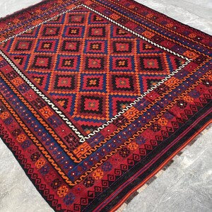 8x11 Vintage Geometric Afghan Kilim Rug – Handwoven Wool Tribal Flat-weave Carpet, Oversized Home Decor image 2