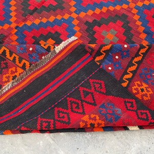 8x11 Vintage Geometric Afghan Kilim Rug – Handwoven Wool Tribal Flat-weave Carpet, Oversized Home Decor image 11