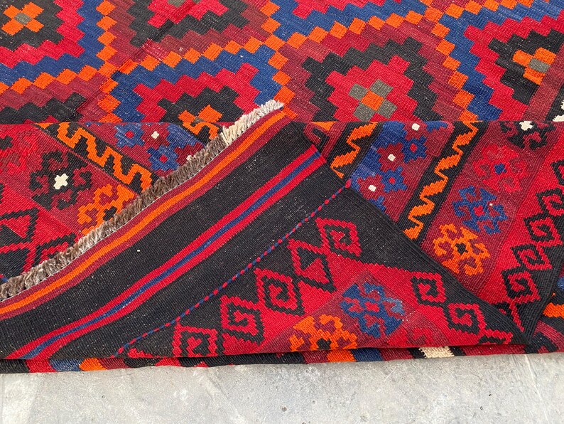 8x11 Vintage Geometric Afghan Kilim Rug – Handwoven Wool Tribal Flat-weave Carpet, Oversized Home Decor image 11