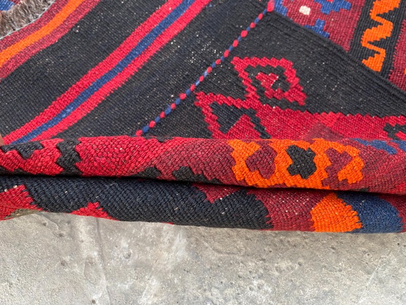 8x11 Vintage Geometric Afghan Kilim Rug – Handwoven Wool Tribal Flat-weave Carpet, Oversized Home Decor image 10