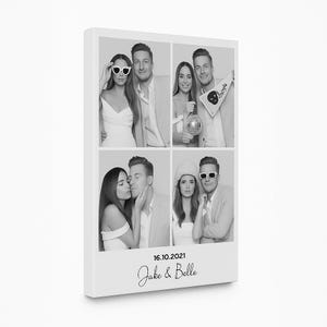 Puede incluir: Collage fotogr&aacute;fico en blanco y negro con cuatro paneles que muestran parejas en varias poses. La fecha "16.10.2021" y los nombres "Jake & Belle" est&aacute;n escritos en la parte inferior. Las parejas visten ropa formal.