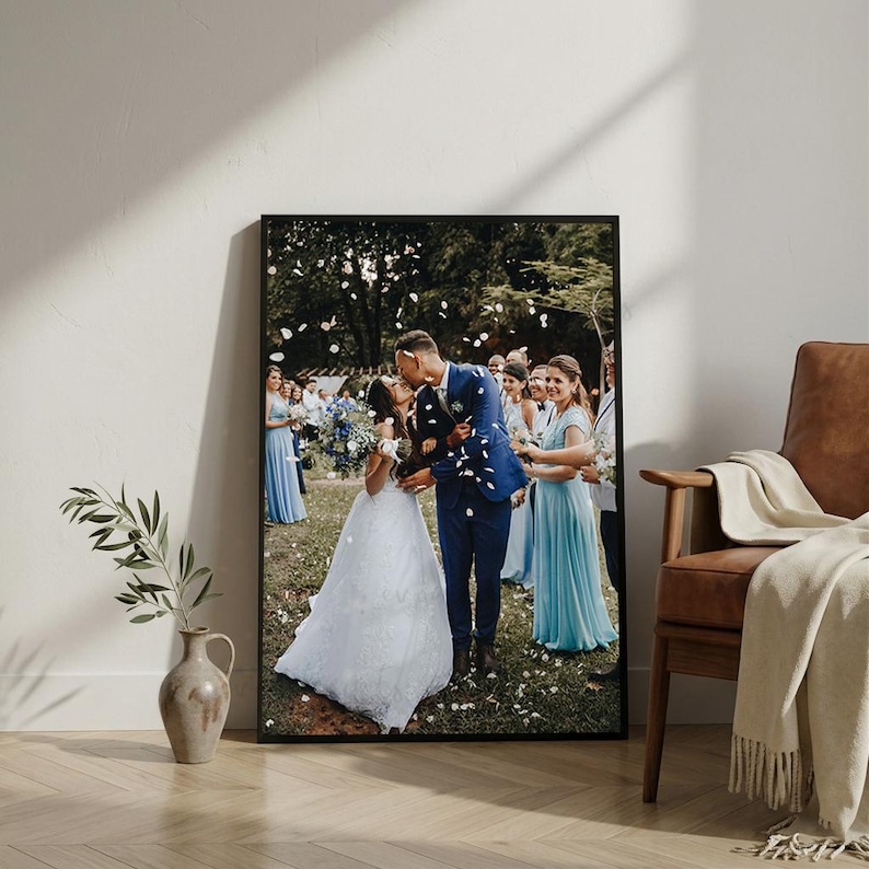 Custom Framed Photo Canvas Print, Personalised Wall Art, Black White Frame image 1