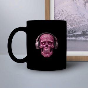 Unique Skull Mug with Headphones Design, Pink Skull Mug, Music Lover&#39;s Mug, Cool Skull Headphones Mug, Gift for Music Fans, Trendy Skull Mug