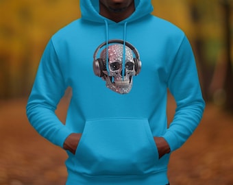Headphone Skull Hoodie Music and Mystery Combined Unique Skull Design Hoodie Cool Hoodie with Skull and Headphones Hip Fashion Hoodie