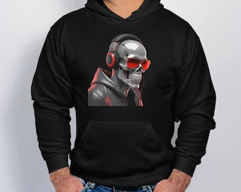 Skull Headphones Hoodie, Cool Skeleton with Headset, Trendy Music Lover Hoodie, Graphic Hoodie for Men and Women, Unique Hoodie Gift