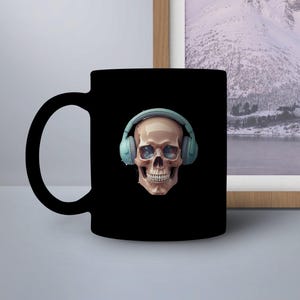 Cool Skull Mug with Headphones Design, Unique Skull Head Mug, Cool Coffee Mug, Unique Skull Themed Gift, Stylish Mug for Music Lovers