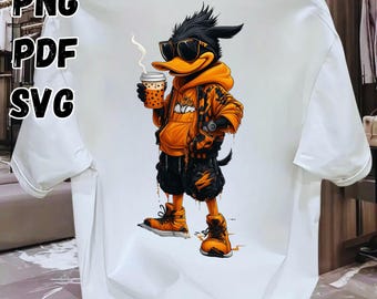クールなダックのストリートウェアデザイン | アーバンヒップホップダック SVG PNG PDF | 昇華転写デジタルTシャツアートプリント - 300 dpi