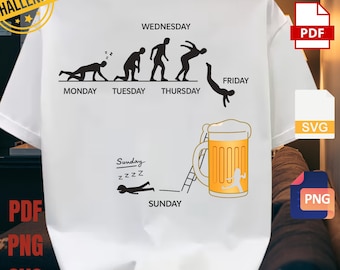Funny Week Evolution T-Shirt Design Beer Friday SVG PNG PDF | Digital Download 4000x4000 High Resolution | Cricut Silhouette Mug Tee