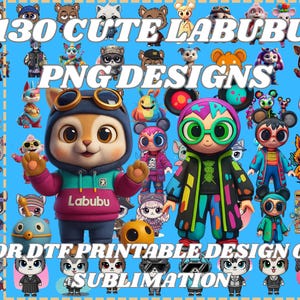 Labubu PNG Bundle – 130 High Quality T-Shirt Designs for DTF and Sublimation Printing
