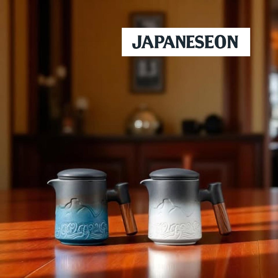 Handmade Japanese Tea Pitcher I Cup Set I Gradient Blue & Black Ceramic ...