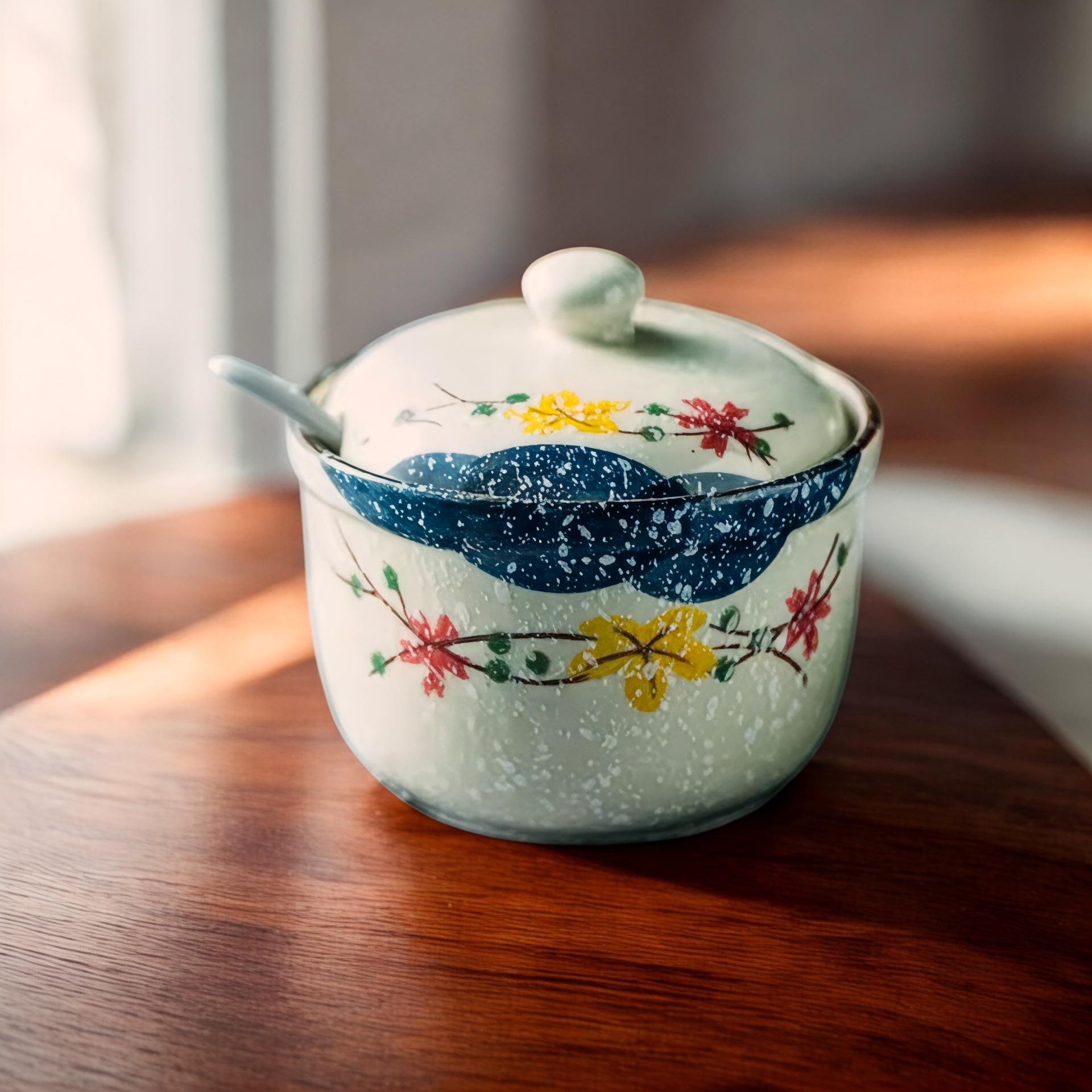 Sugar Jar Japanese Koi Fish Ceramic With Lid & Spoon - Airtight Kitchen Storage For Spices, Salt, Tea Blue Glass Sugar Bowl