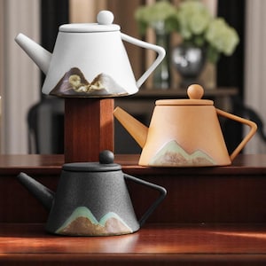 Tetera de montaña japonesa | Tetera de cerámica hecha a mano con diseño zen minimalista | Tetera de cerámica moderna para regalo, decoración o ceremonia del té