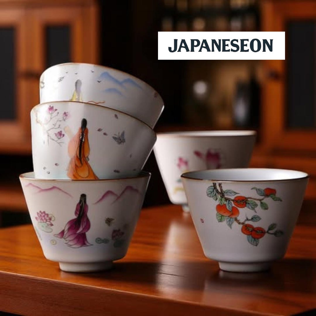Hand-painted Japanese Tea Cup I Fine Porcelain Yunomi With Persimmon ...