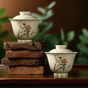 Hand-Painted Floral Gaiwan Tea Cup | Vintage Ceramic Japanese Style Lidded Bowl | Elegant Gongfu Cha Set I Handmade Pottery Gift I Tea time