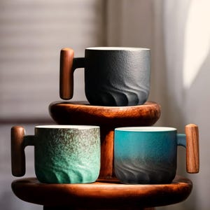 Handmade Japanese Ceramic Espresso Cups Mini Tea Cup with Wood Handle Rustic Espresso Shot Glass Noodle Cup  Modern Espresso Glass