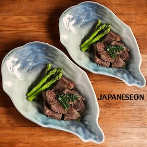Japanese Ceramic Oyster Plates Set Handmade Glazed Aesthetic Dish for Serving Coastal Gift, Seashell Trinket Tray Ocean Inspired Decor Set