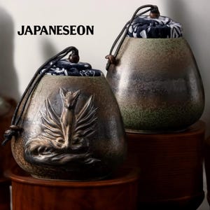Vintage Design Japanese Tea Canister  &Scoop Ceramic Jar Loose Leaf Tea Caddy Handcrafted Matcha Jar Kungfu Tea Storage Salt Cellar With Lid