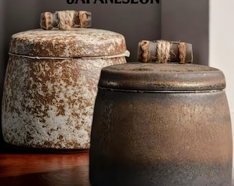 Handcrafted | Wabi Sabi Tea Canister | Japandi Loose Leaf Tea Caddy for Tea Service |Vintage Aesthetic Gift for Hostess | Seasoning Jars Set