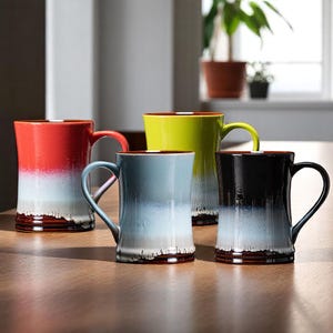 Taza de café de cerámica japonesa hecha a mano | Taza de té de gres esmaltado degradado para la oficina, el hogar o como regalo de cumpleaños | Jarra de cerveza grande | Taza gigante