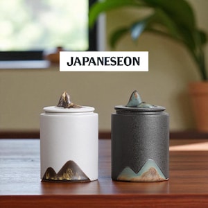 Mountain-Top Ceramic Tea Canisters with Lid I Japandi-Inspired Storage Jars | Rustic Glazed Ceramic Containers for Tea I  Coffee I Herbs