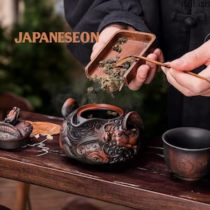 Handcrafted Dragon Travel Tea Set 250ml Japanese Portable Kung Fu Tea Set Yixing Teapot with Cup Vintage Aesthetic Tea Lovers Outdoor Gift