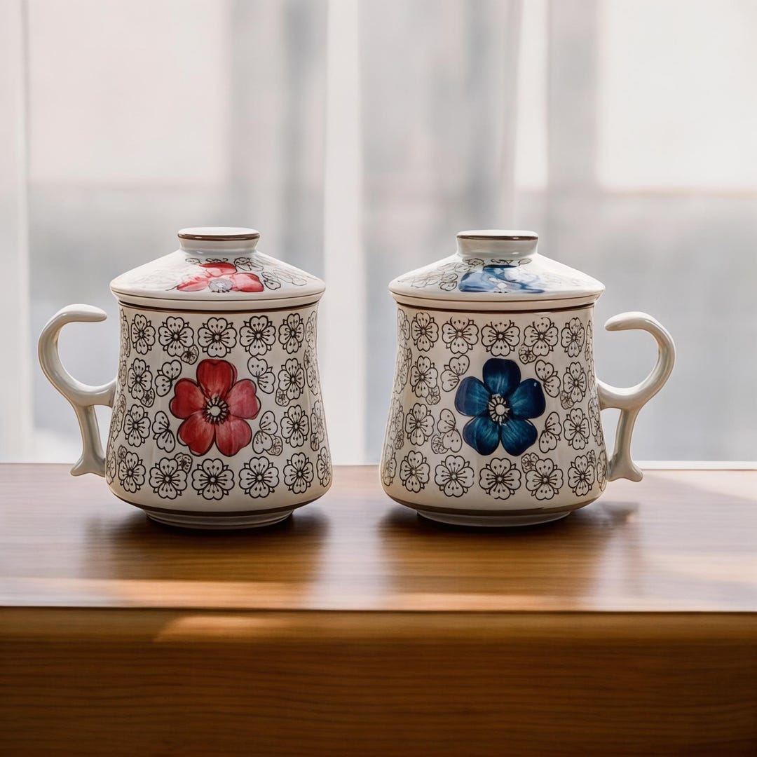 Elegant Handcrafted Ceramic Mug With Blue Floral Design, Tea Mug With ...