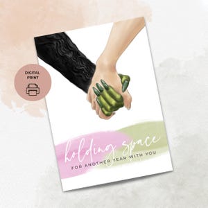 Tarjeta de cumpleaños/aniversario de Wicked, descarga DIGITAL, tarjeta Wicked imprimible, tamaño A7 de 5 x 7, espacio de contención, acuarela, Glinda y Elphaba