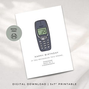 Cartão de aniversário de piada do Millennial Nokia 3310, download DIGITAL, impressão engraçada, 5x7, anos 90 00, retrô, botox, humor sarcástico rude, maldoso e atrevido