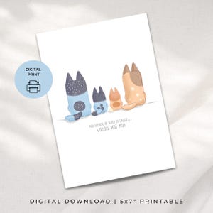 Bluey-thema Moederdagkaart, digitale download, 5 x 7 afdrukbaar, 's werelds beste moeder, aquareltekening, minimale eenvoudige esthetiek, pdf, JPG