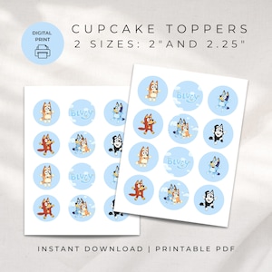 Blaue Cupcake Toppers zum ausdrucken - Blaue Geburtstags Party Dekoration - Digitaler Download - PDF JPG - Blau und Bingo Toppers - Kinder Party Zubehör