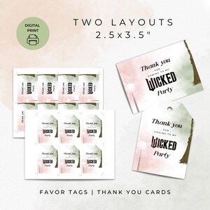 Wicked Theme Toverstokje en bezem Party Favor Tags, bedankkaarten, digitale download, afdrukbaar voor de klas, kinderen tieners tweens, goodiebags