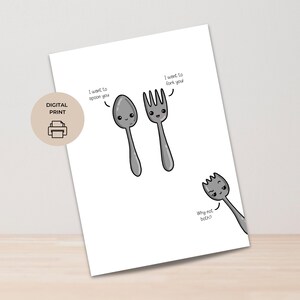 Cartão de aniversário de dia dos namorados com garfo e colher, download DIGITAL, cartão de aniversário com trocadilho para impressão, 5x7 A7, download de cartão de felicitações Spork Punny