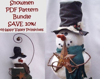 Snowman PATTERN Bundle Instant Digital Download PDF epattern by Happy Valley Primitives SAVE 10%