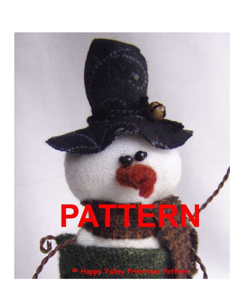 Snowman PATTERN Ornament primitive epattern Instant Download PDF Smitten Tutorial by Happy Valley Primitives image 1